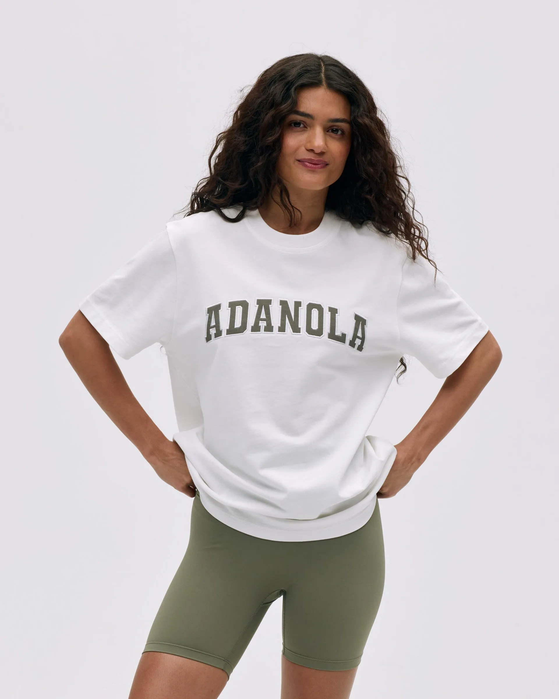 Smart Layer Varsity Short Sleeve Oversized T-shirt - White/Olive Green