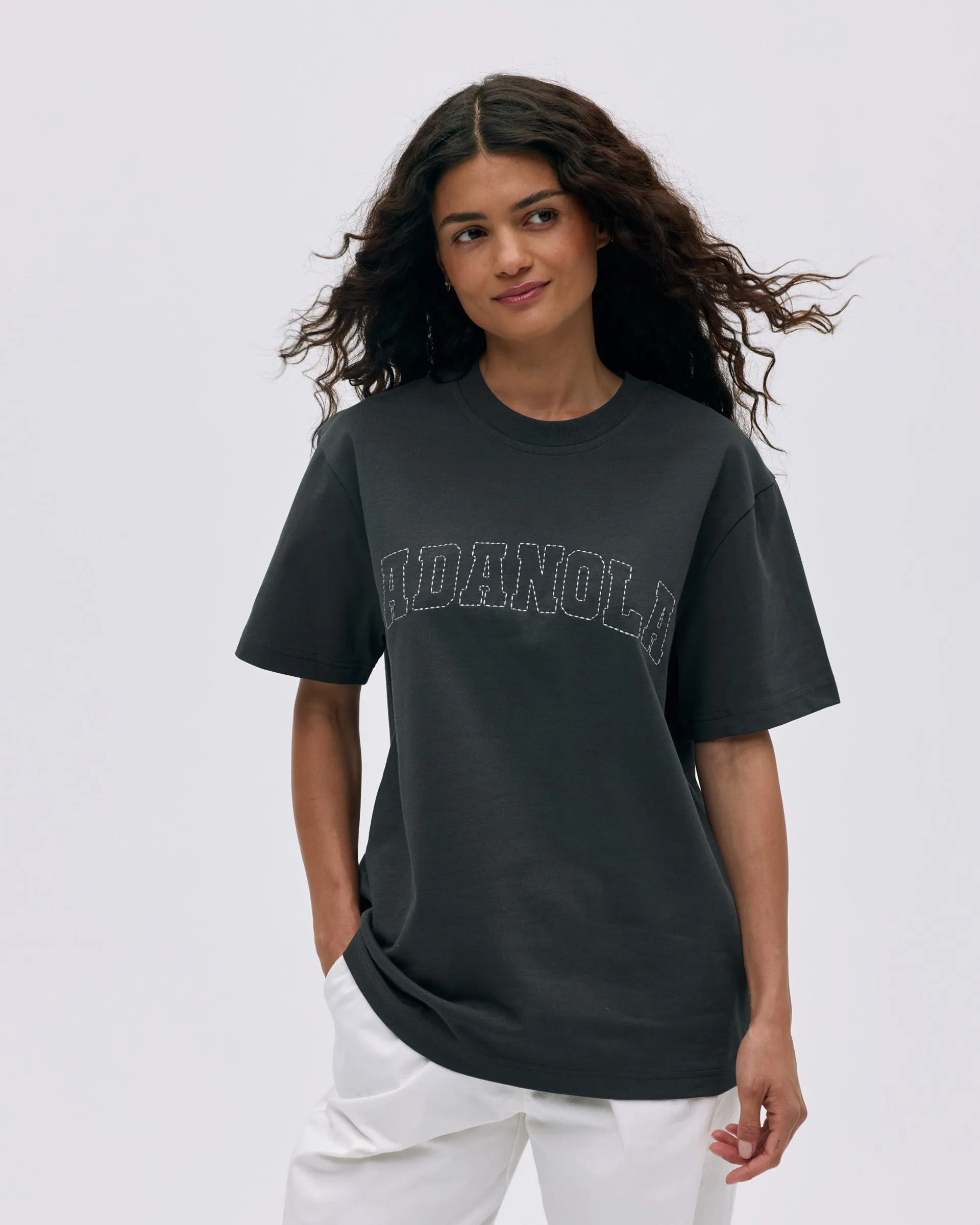 Cozy Comfort Design ReinforcedHems Varsity Stitch Short Sleeve Oversized T-shirt - Graphite Grey/Marshmallow White