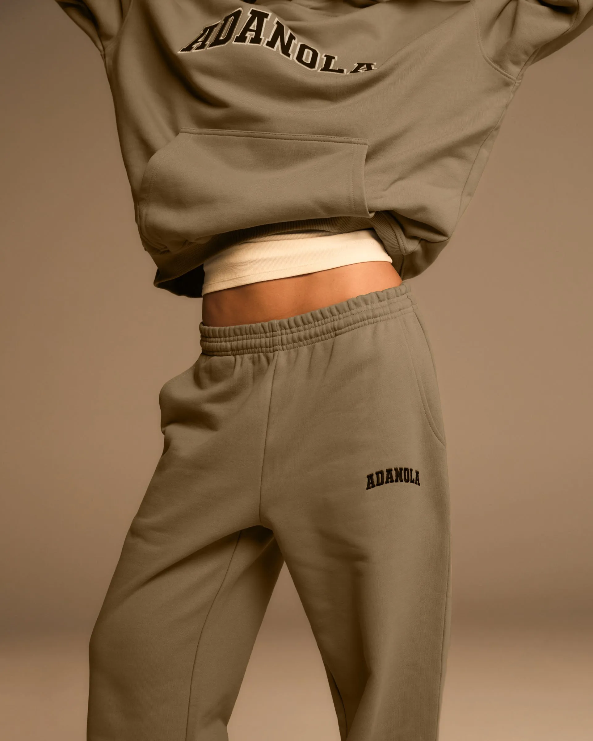 Flexible shape Distressed finish Varsity Straight Leg Sweatpants - Clay Beige