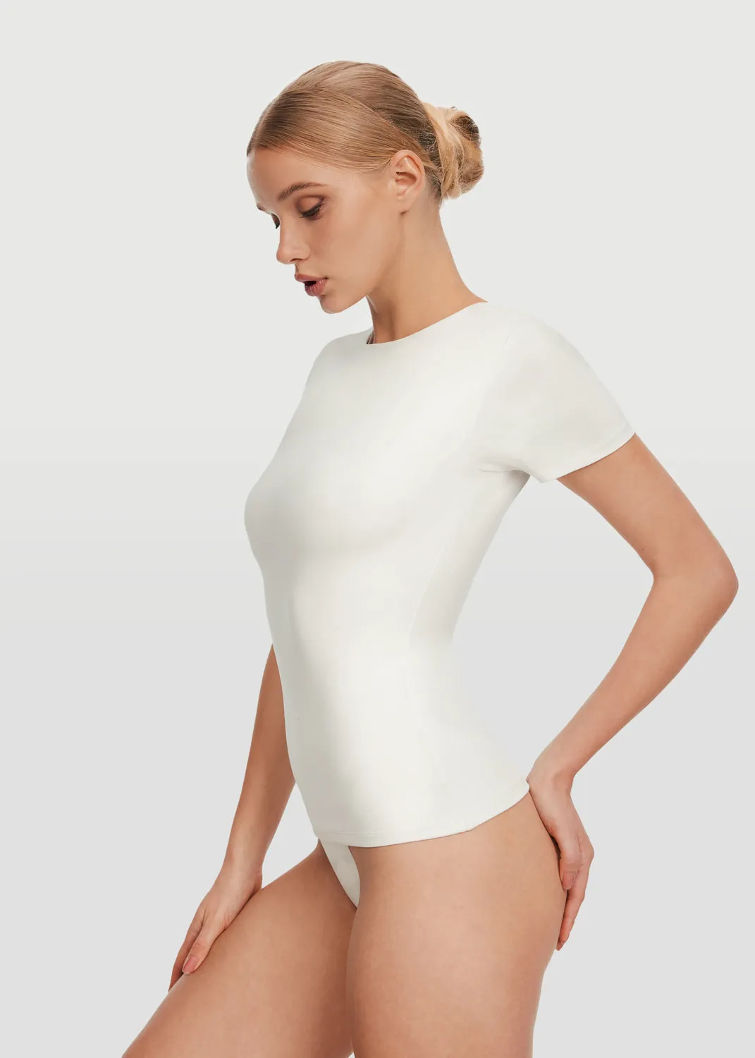 Short Sleeve Crew Neck Top Stretch waistband