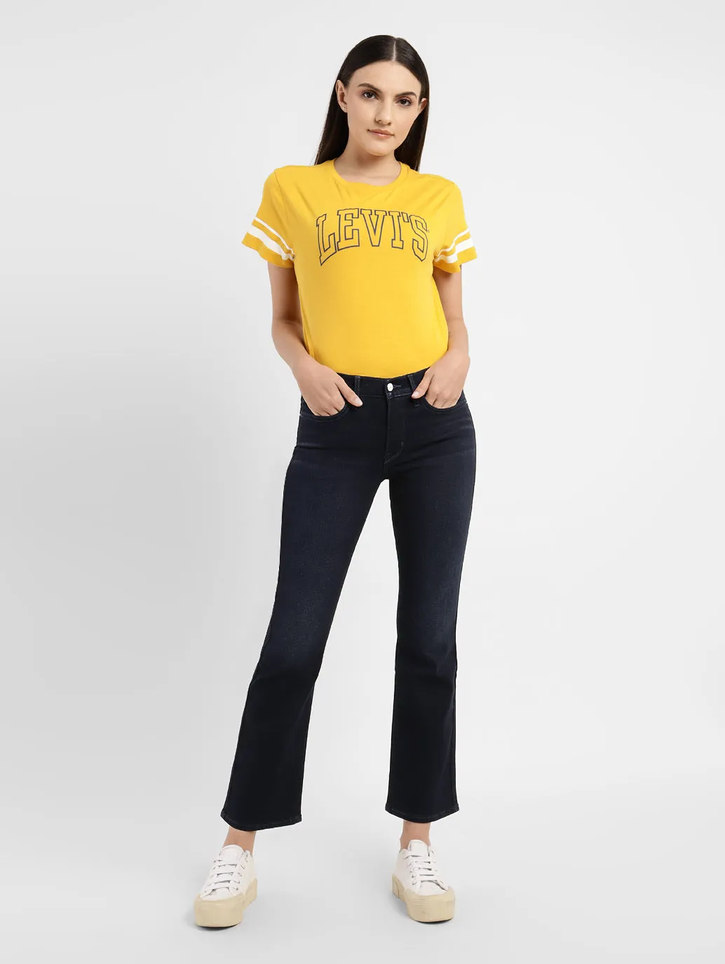 Women's 315 Blue Flared Fit High Rise Jeans Outfit Basic Day To Day