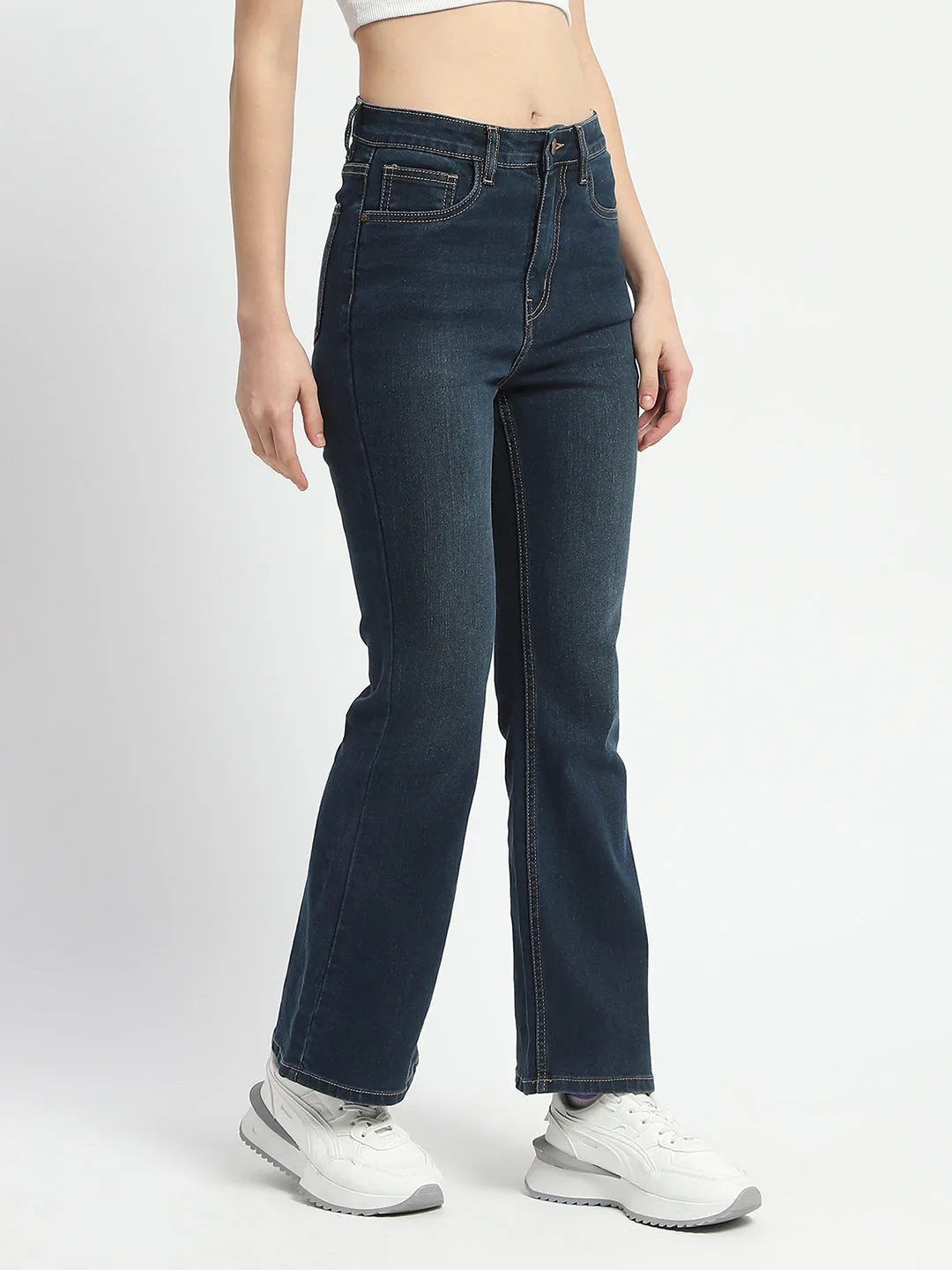 Madame Stone Wash Flared Blue Cotton Denim Artist Vibe Travel Outfit Relaxed Style Lightweight Durable