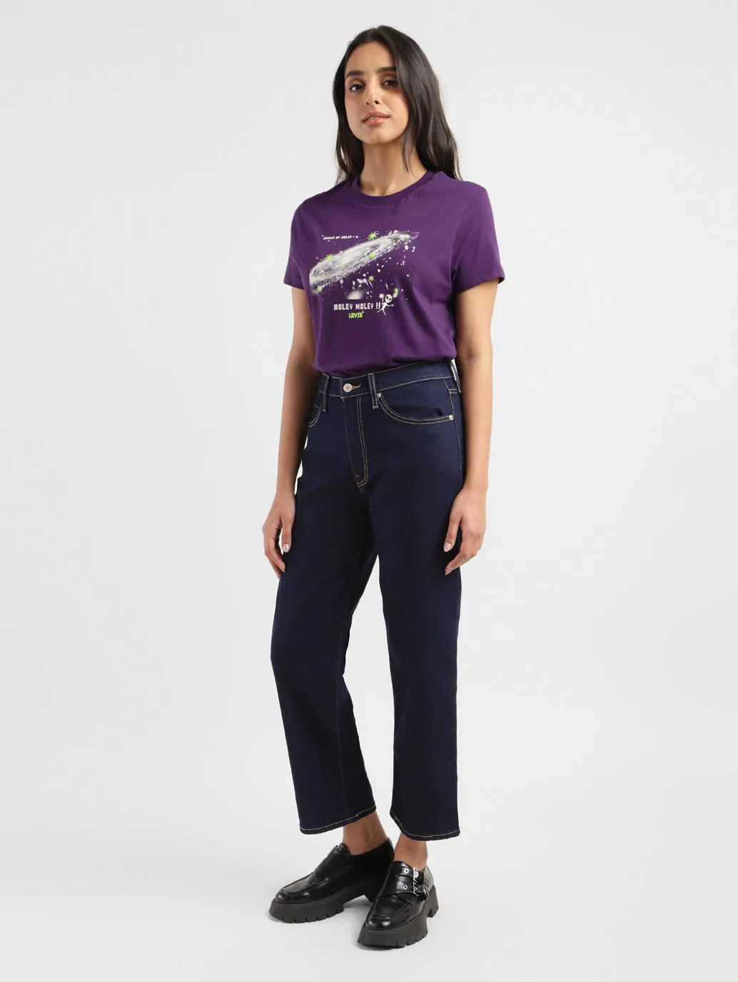 Women's 94 Navy Blue Baggy Fit Mid Rise Jeans Premium Material