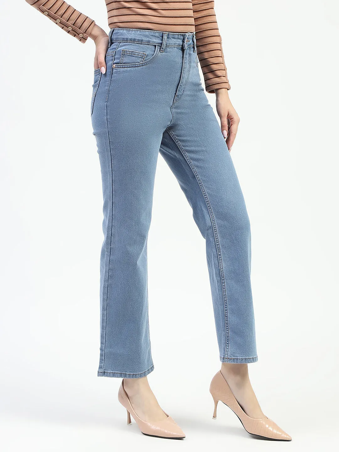 Perfect Length Design Madame Light Blue Straight Fit Cotton Denim Jeans