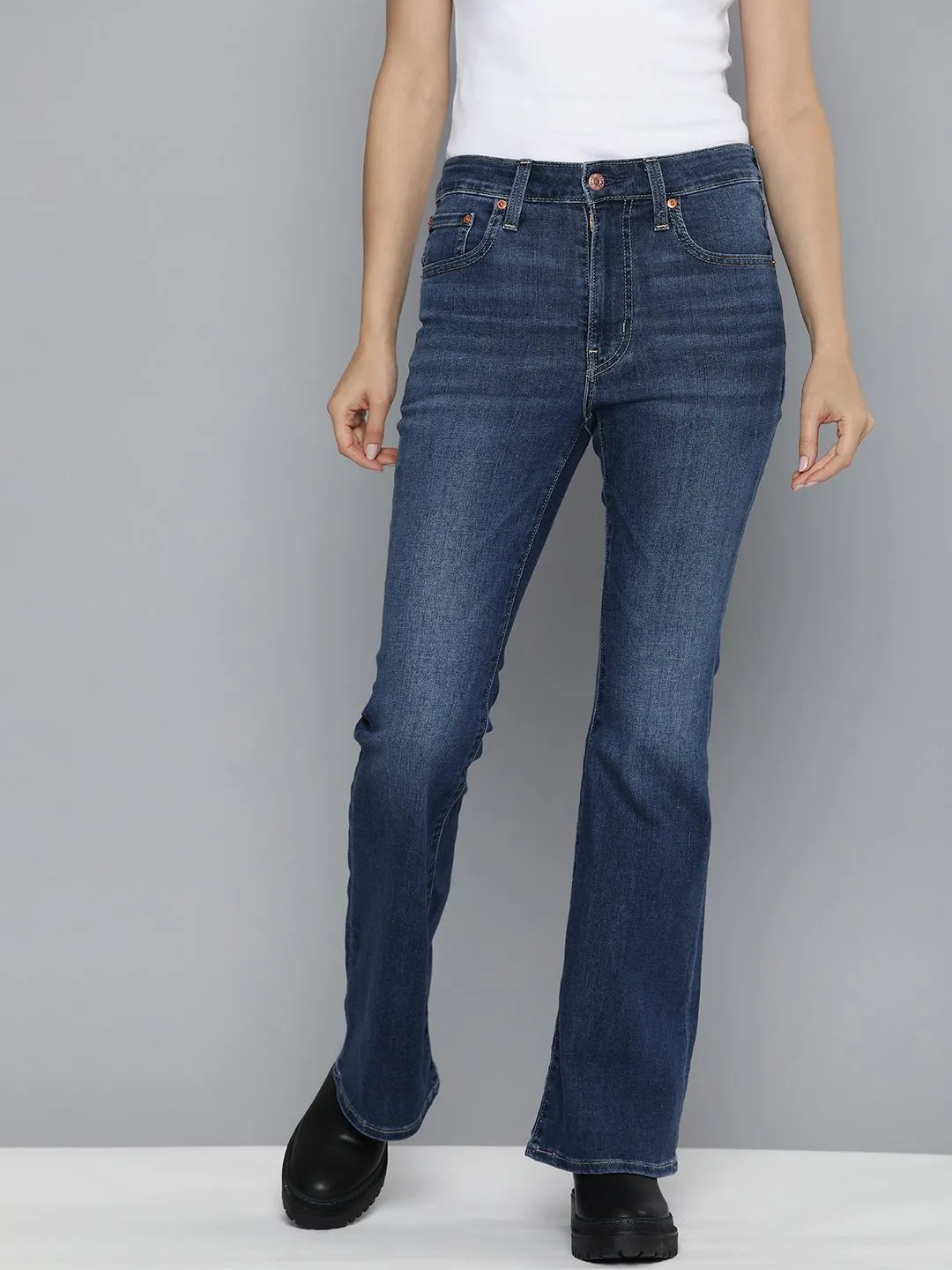 Women's 726 Blue Flared Fit High Rise Jeans Trendy Waist