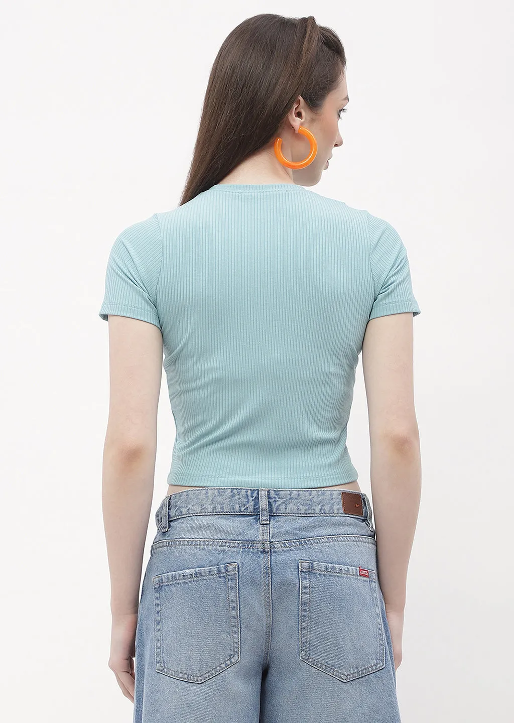 Madame Typography Powder Blue Crop T-Shirt Cozy Layers Fit For All Day