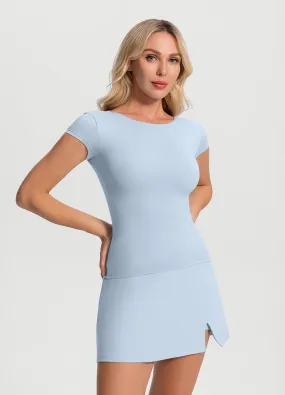 Floral freshness RibbedNeckBanding Open-Back T-Shirt