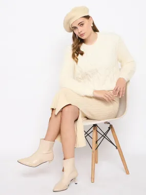 Biodegradable Fiber Option Perfect Warmth Madame Cable Knit Full Sleeve Off White Sweater