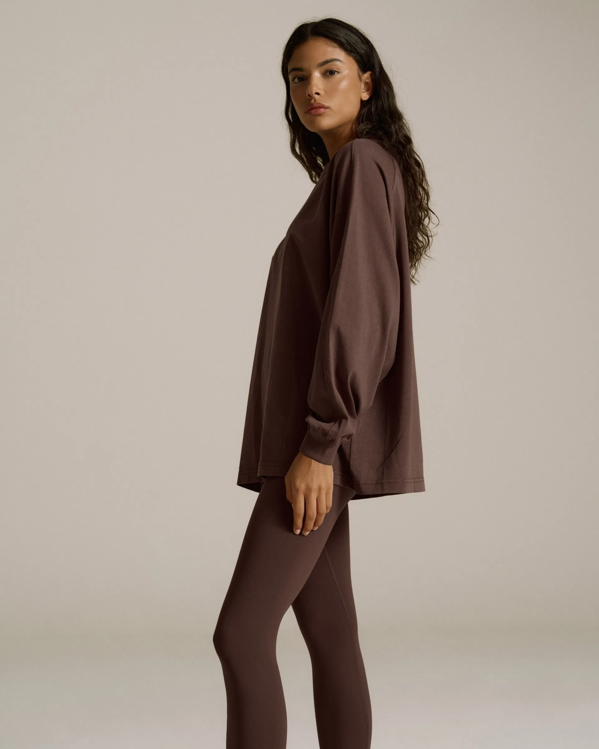 Washed Long Sleeve Oversized T-shirt - Chocolate Brown Kids clothing