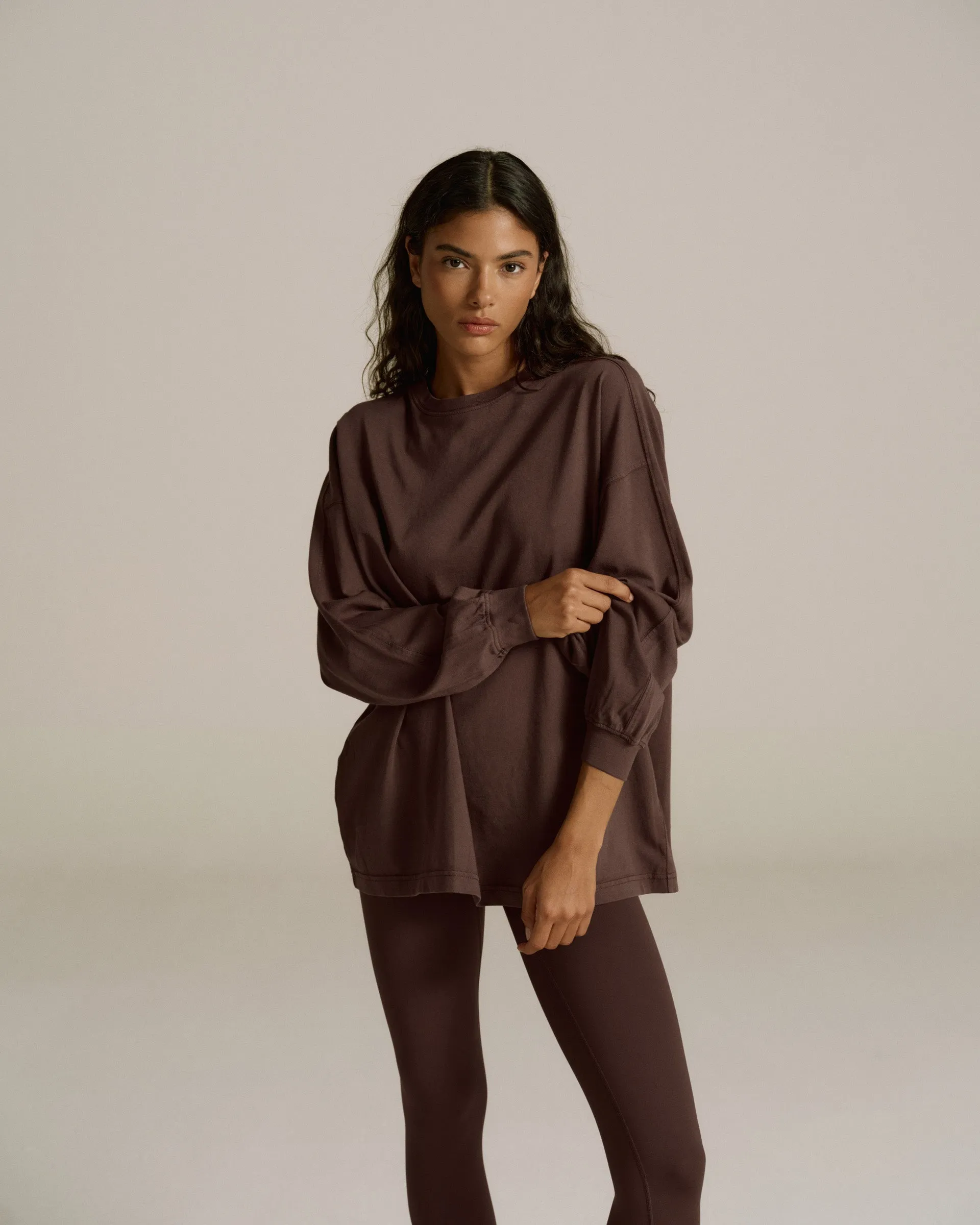 Casual Vibe Versatile Comfort Washed Long Sleeve Oversized T-shirt - Chocolate Brown