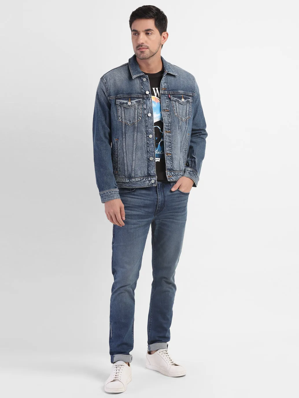 Cozy Design Men's Solid Spread Collar Denim Jacket