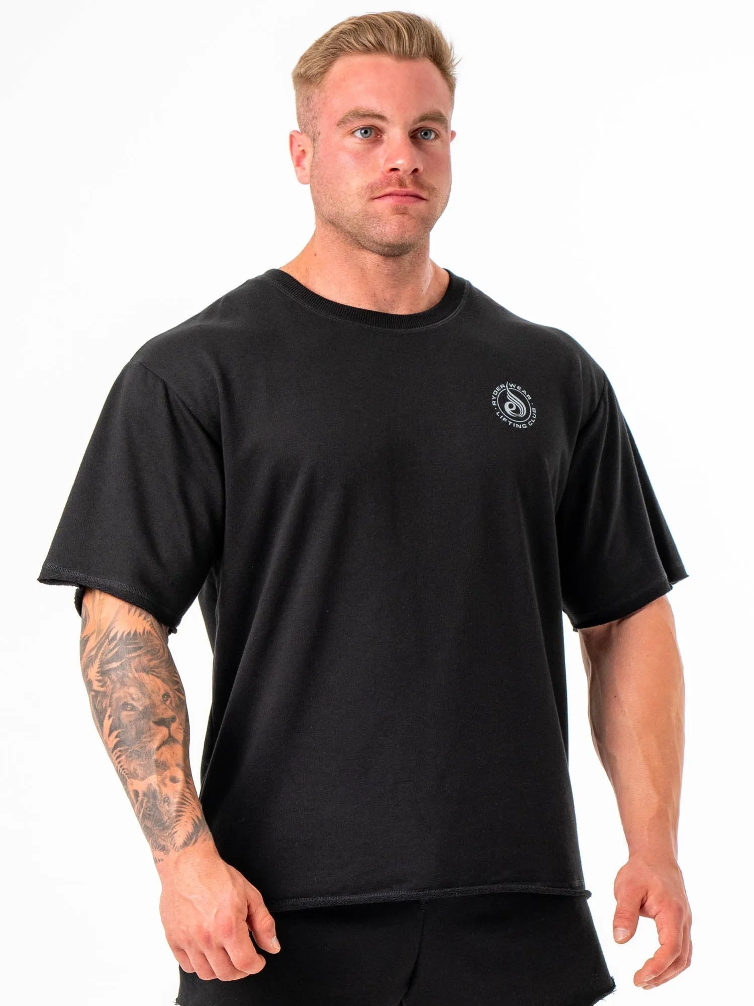 Box Fleece T-Shirt - Black Circular Knit Design Elderly Comfort