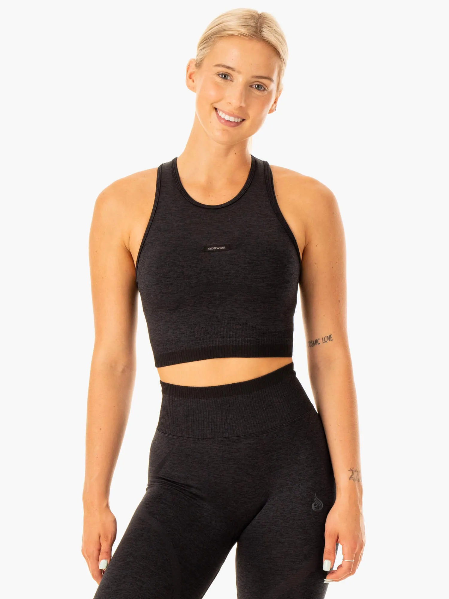 Excel Seamless Tank - Black Marl Durable Reinforced Elbows Soft Sweater