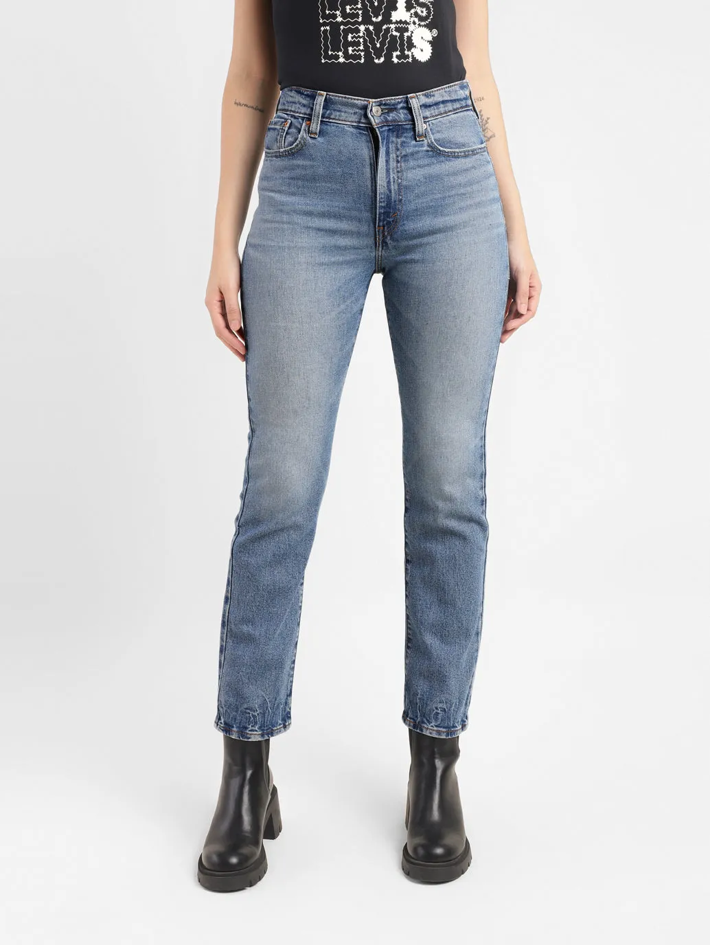 Active Friendly Women's Blue Ribcage Straight Ankle Fit High Rise Jeans