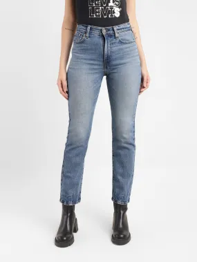 Women's Blue Ribcage Straight Ankle Fit High Rise Jeans Wearable Piece