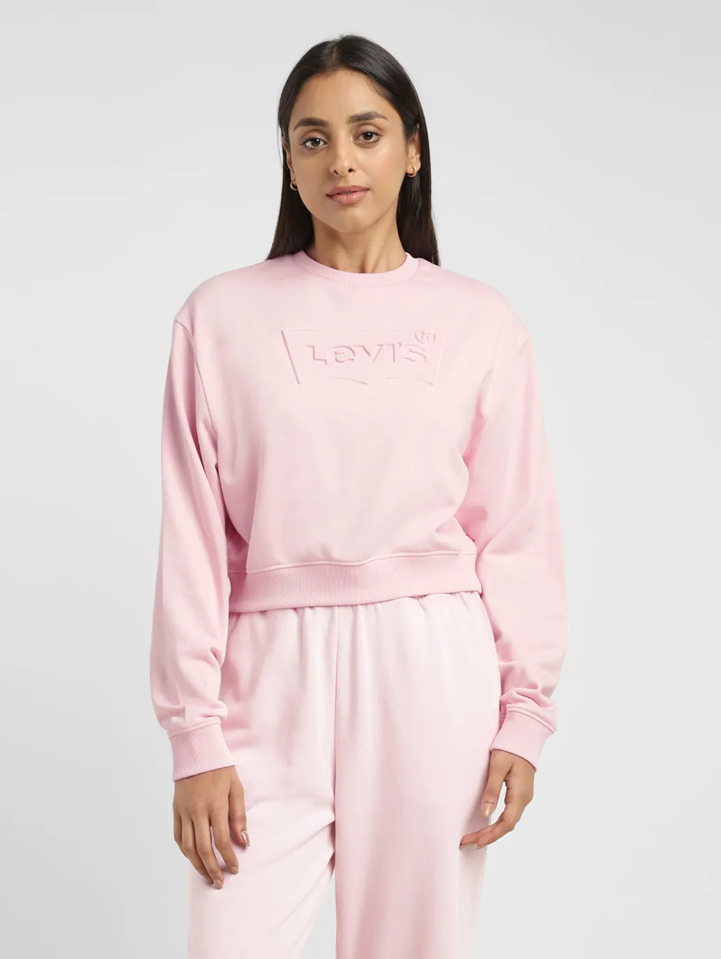 Women's Brand Logo Pink Crew Neck Sweatshirt Cozy Everyday Corduroy