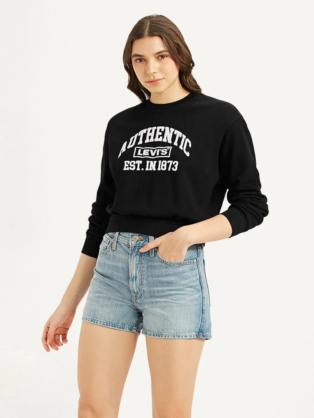 Women's Typography Black Crew Neck Sweatshirt Ribbed Cuffs Cozy pieces