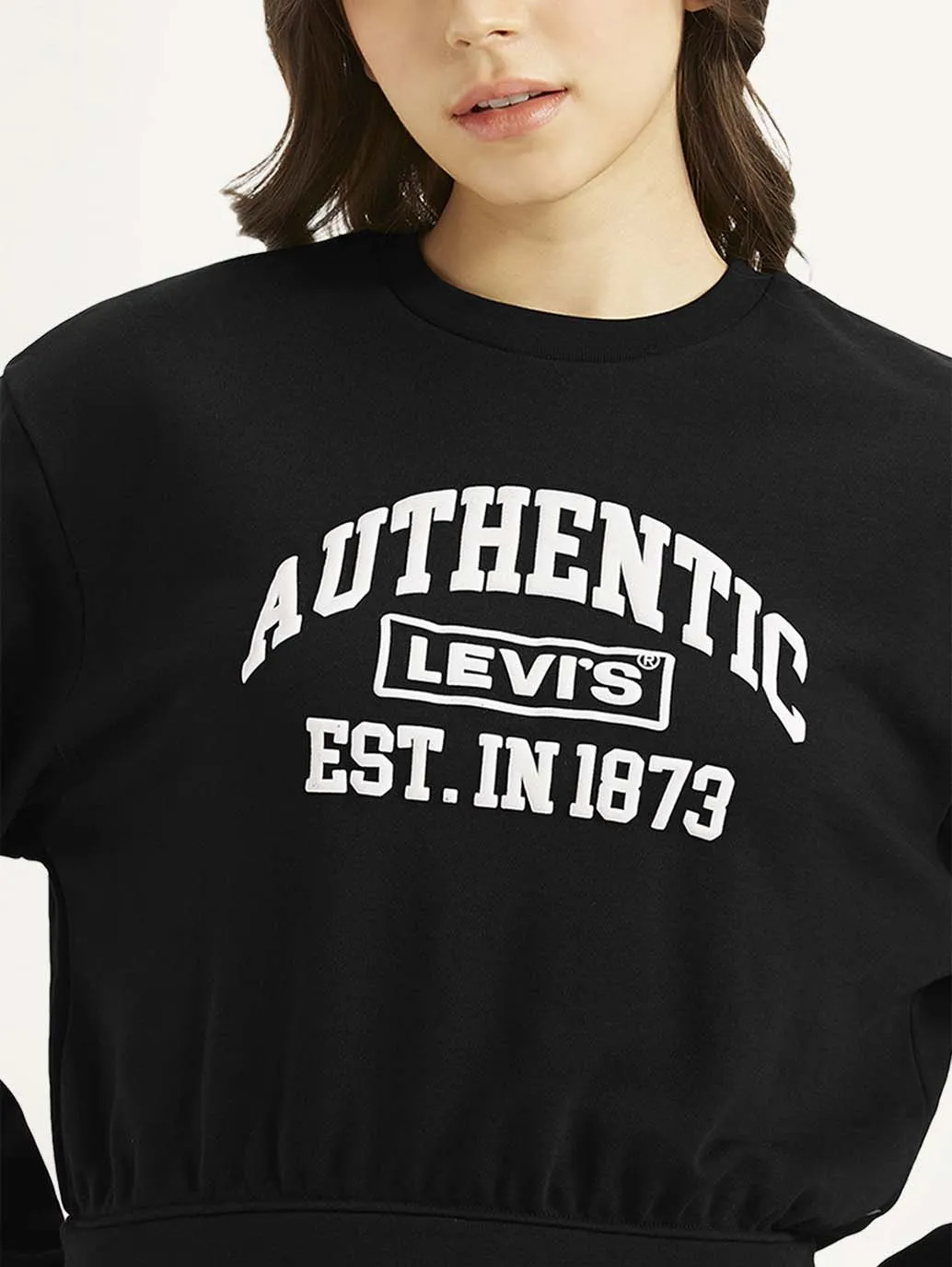 Women's Typography Black Crew Neck Sweatshirt Casual Wear
