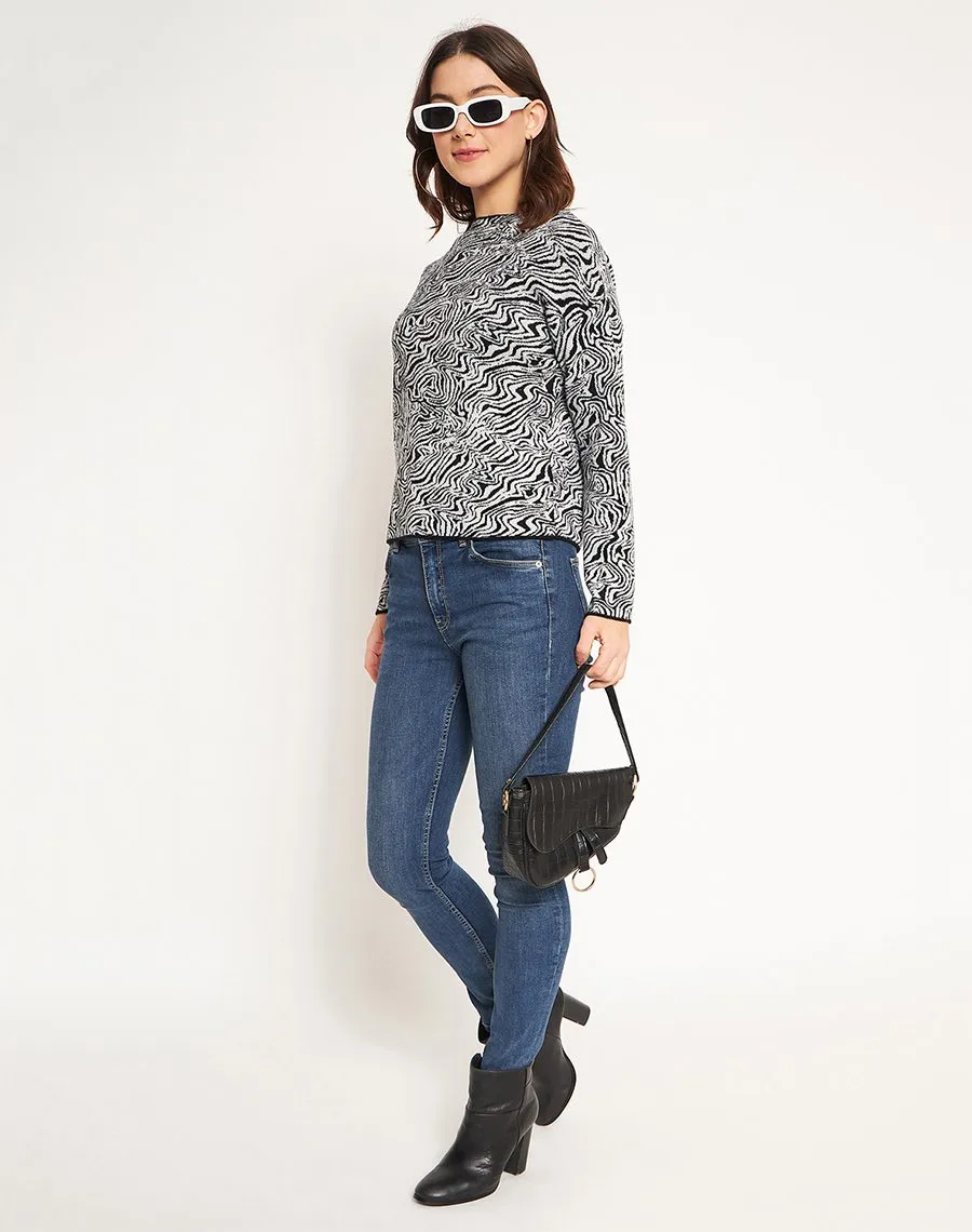 Roomy Waist Perfect Knitwear Madame Black Animal Print Sweater