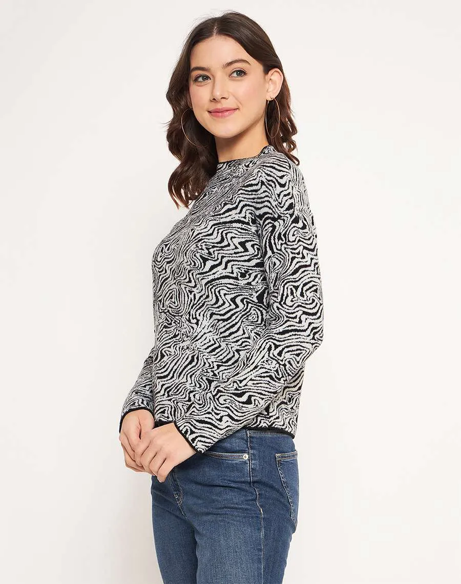 Madame Black Animal Print Sweater All-Day Wear Warm Comfort Fit