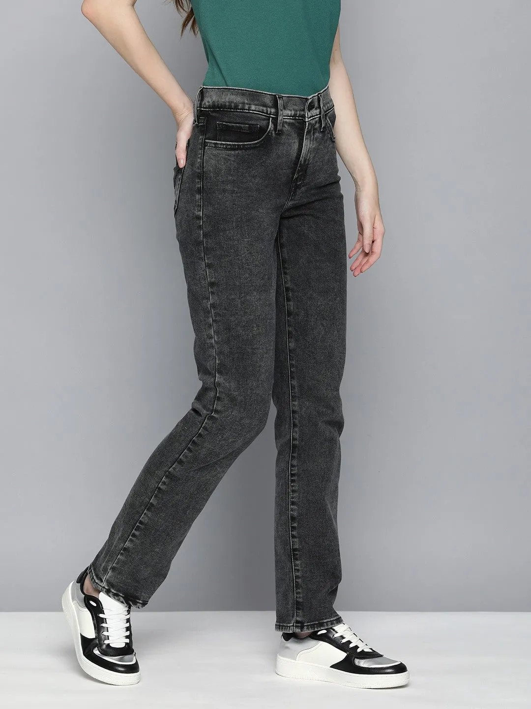 Women's 314 Grey Straight Fit High Rise Jeans Base Outfit