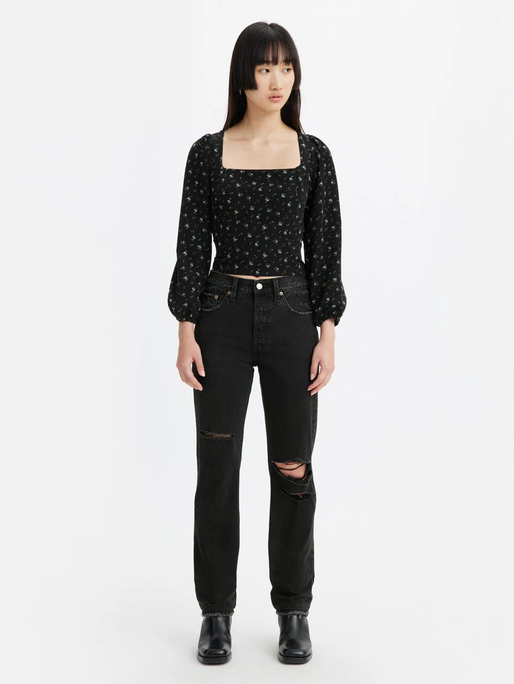 Smart Utility Women's 501 Black Straight Fit Mid Rise Jeans