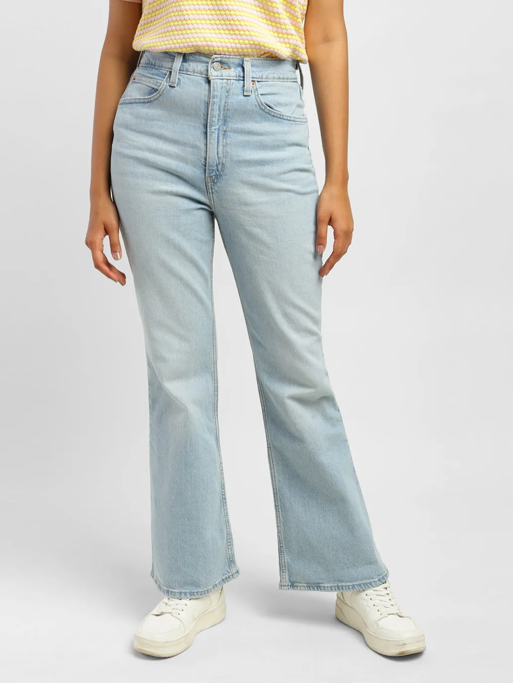 Women's 70s Blue Flared Fit High Rise Jeans Athlete Fit Modern Autumn Days