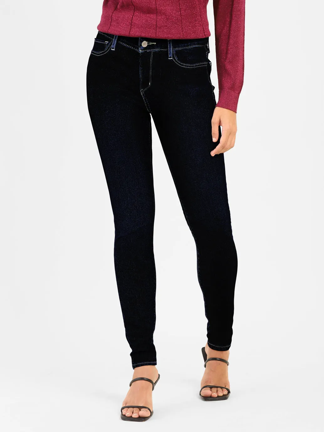 Women's 710 Blue Skinny Fit Mid Rise Jeans Clean Silhouette