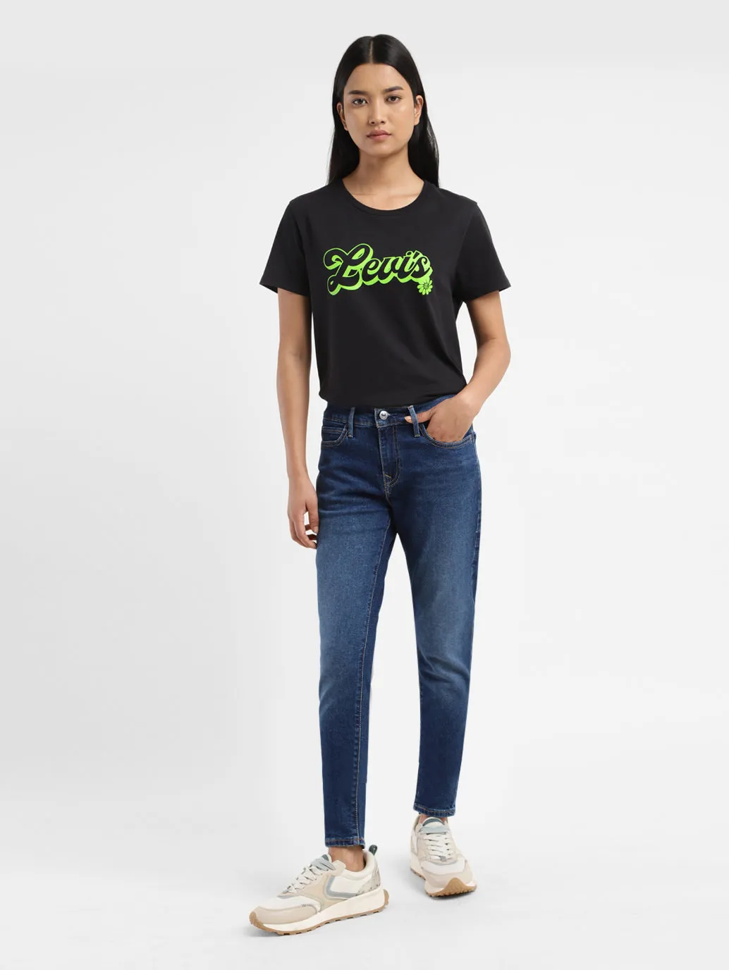 Women's 710 Blue Skinny Fit Mid Rise Jeans Parent Style Trendy Breathable Easy Fit Design