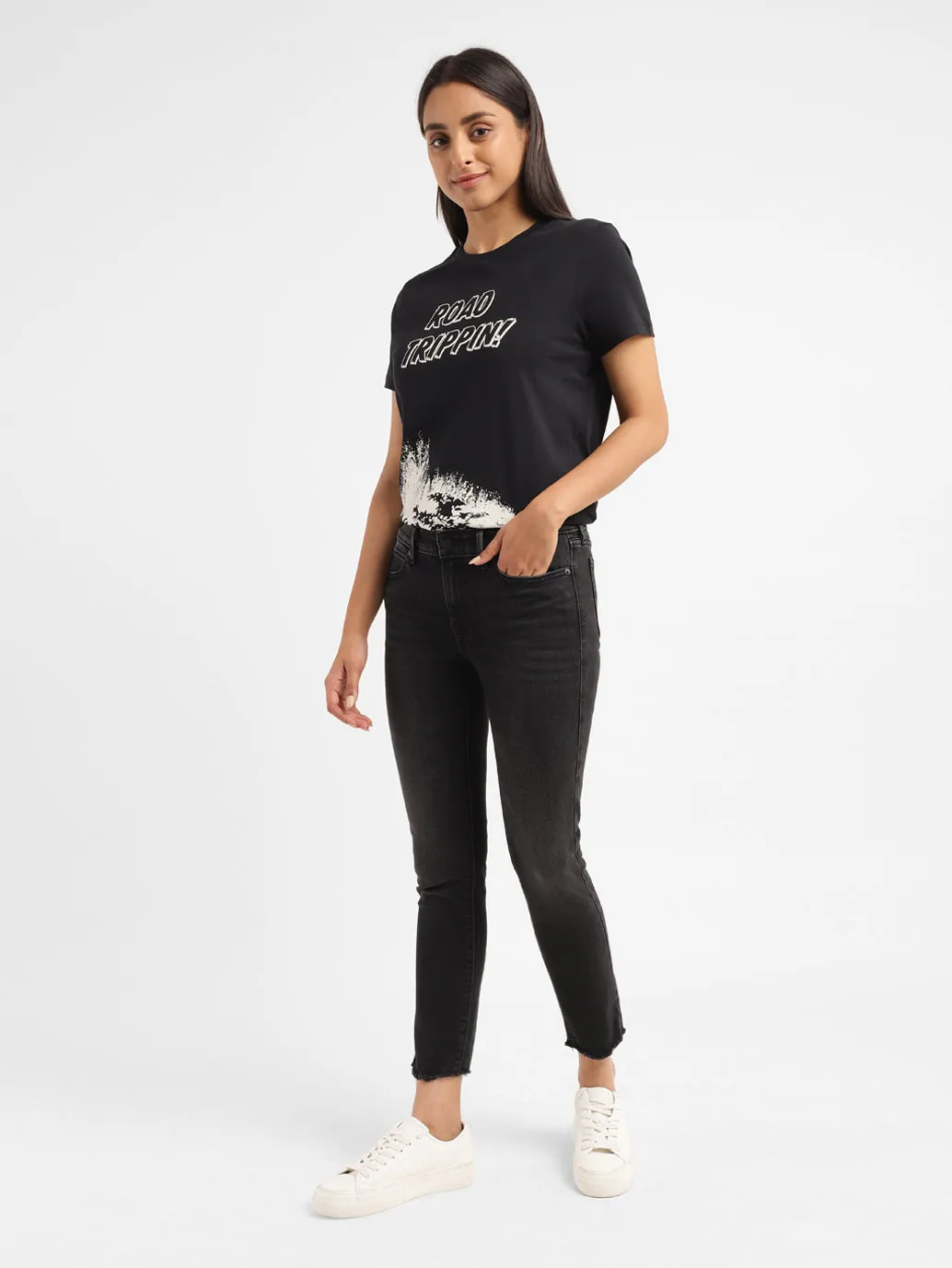 Practical Comfort Night Out Daily Wear Women's 711 Black Skinny Fit Mid Rise Jeans