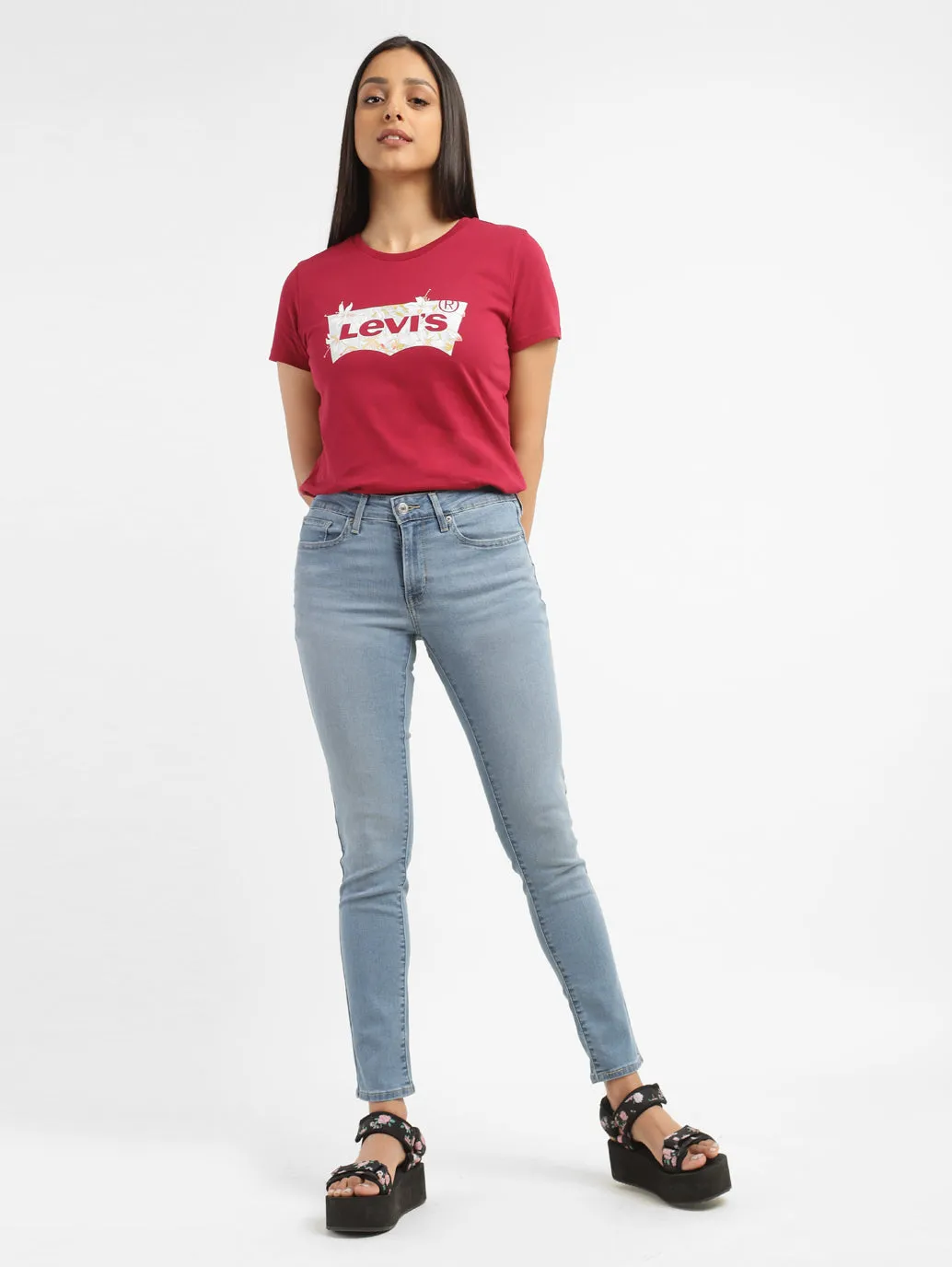 Women's 711 Blue Skinny Fit Mid Rise Jeans Straight Leg Design Family Style Parent Style Smart Casual