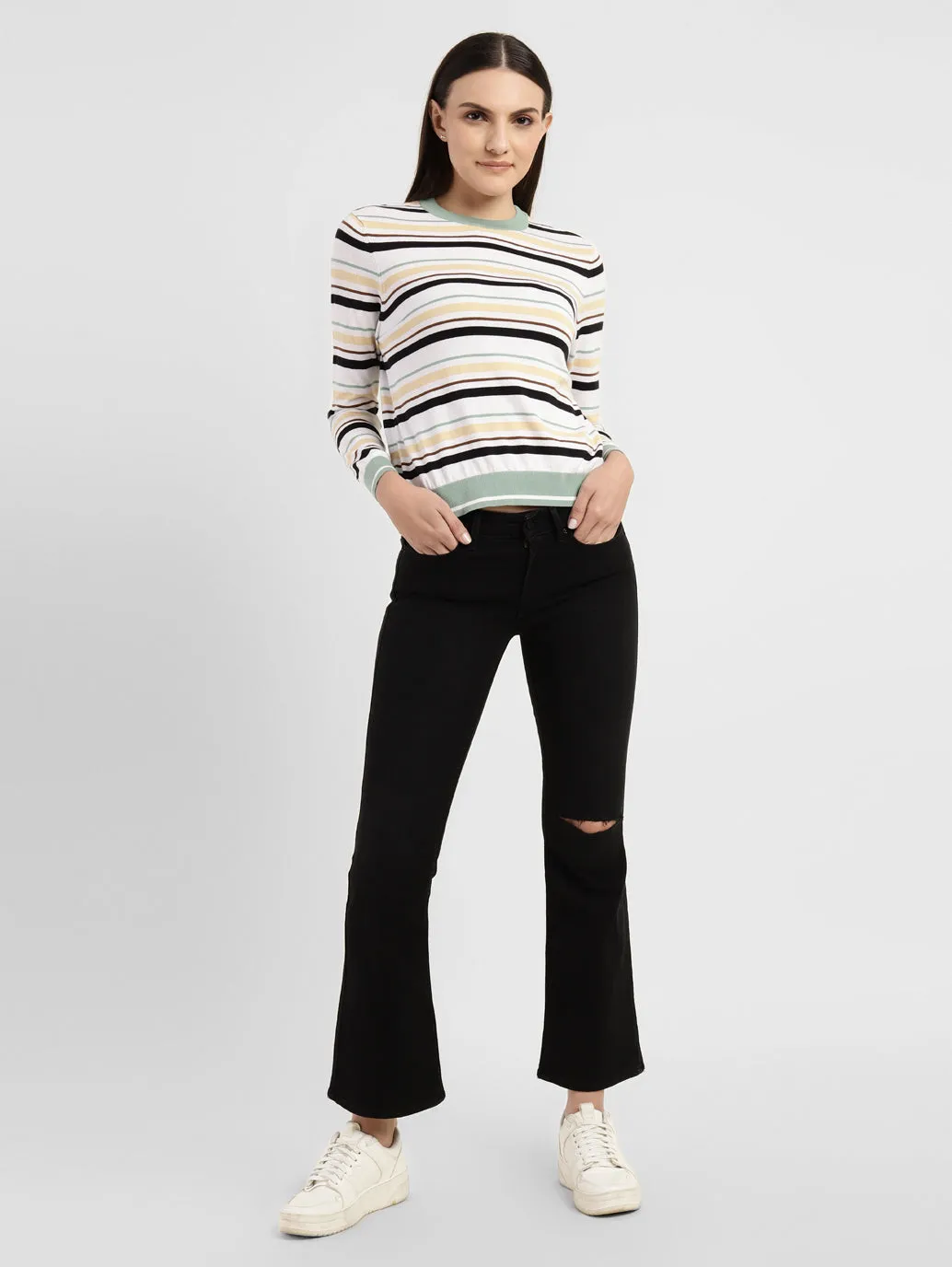 Women's 715 Black Flared Fit Mid Rise Jeans Fit Layer Modern Earthy