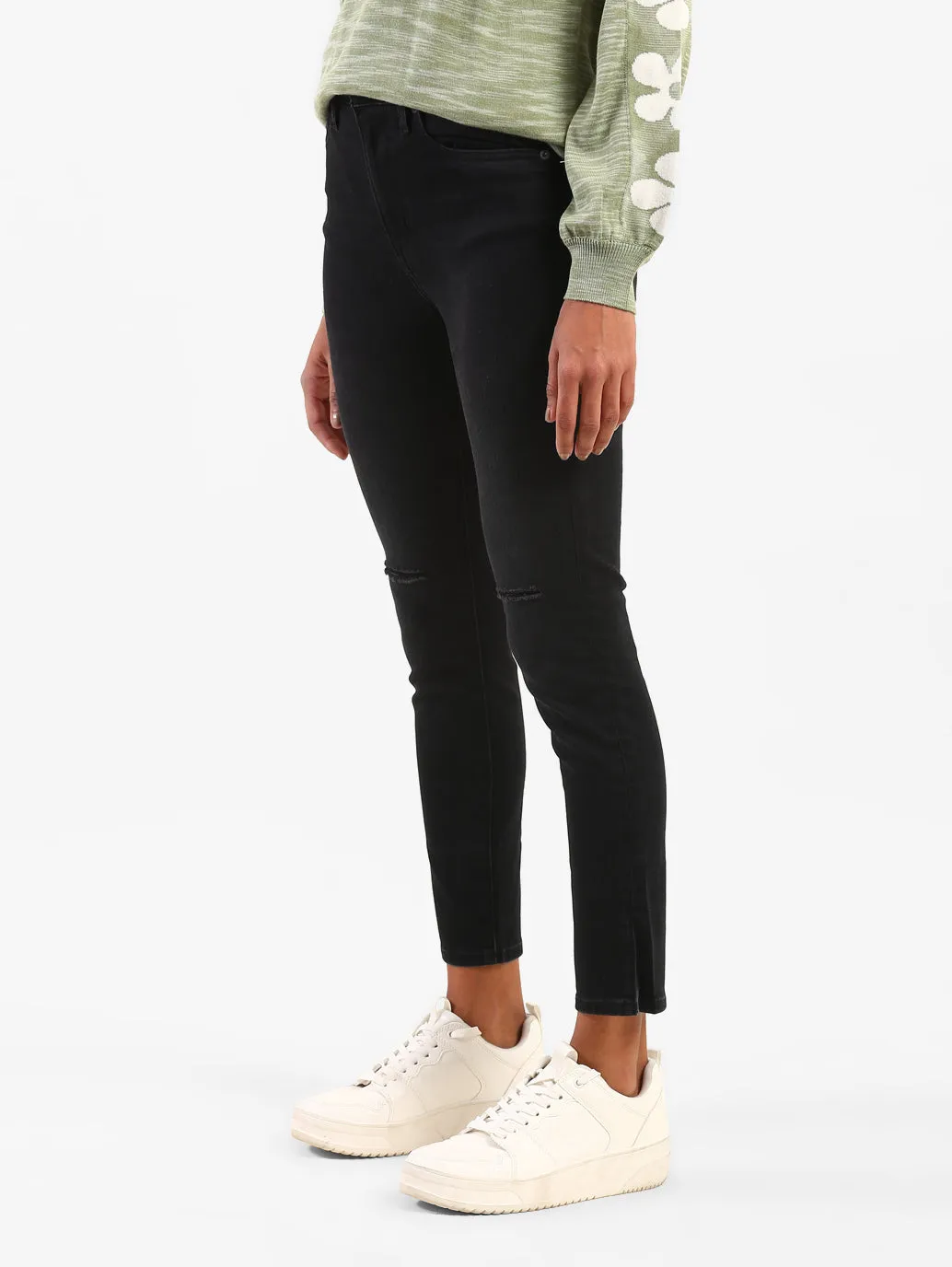Selvedge Detailing Fray Resistant Hem Women's 721 Black Skinny Fit High Rise Jeans
