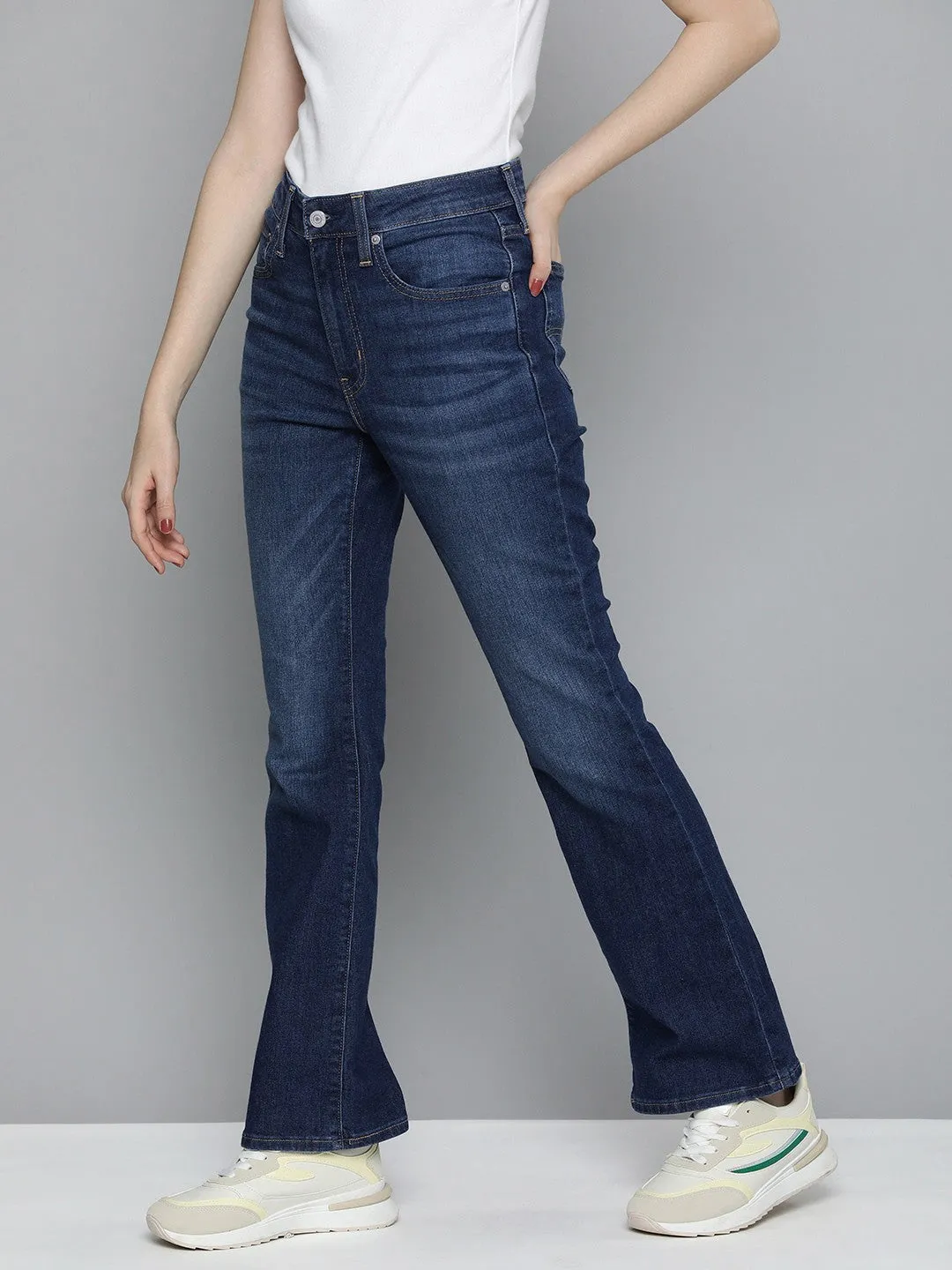 Women's 725 Blue Flared Fit High Rise Jeans Sunny Vibes Office Wear