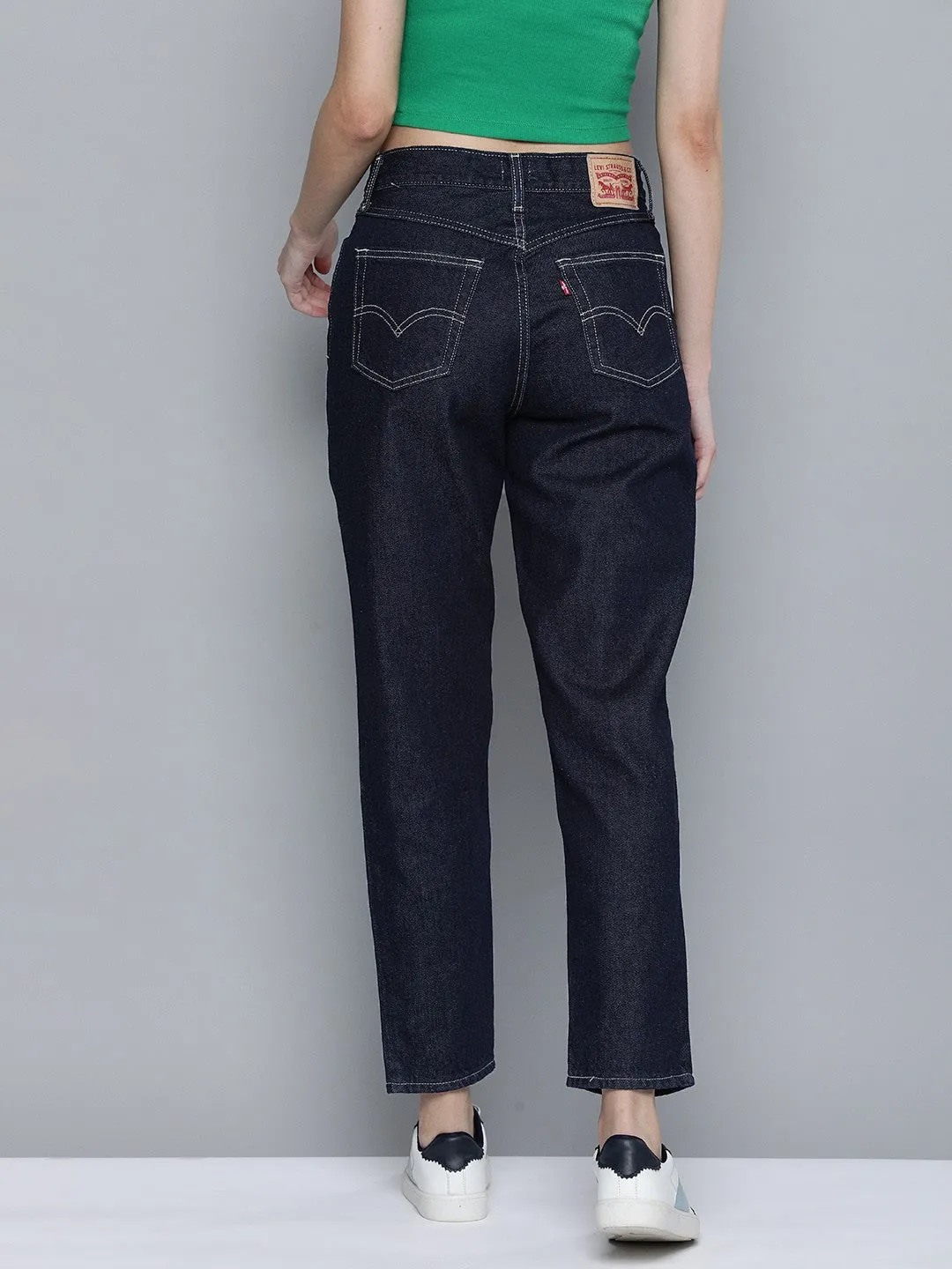 Smart Casual Athlete Fit Women's 80s Mom Navy Blue Loose Fit High Rise Jeans