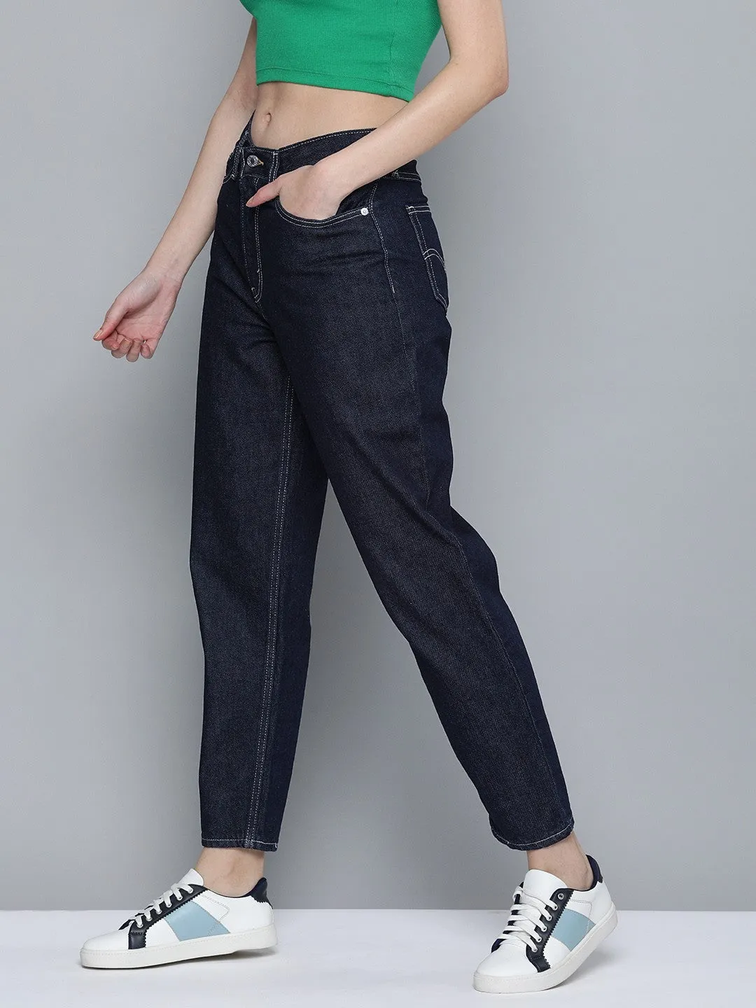 Subtle Texture Women's 80s Mom Navy Blue Loose Fit High Rise Jeans