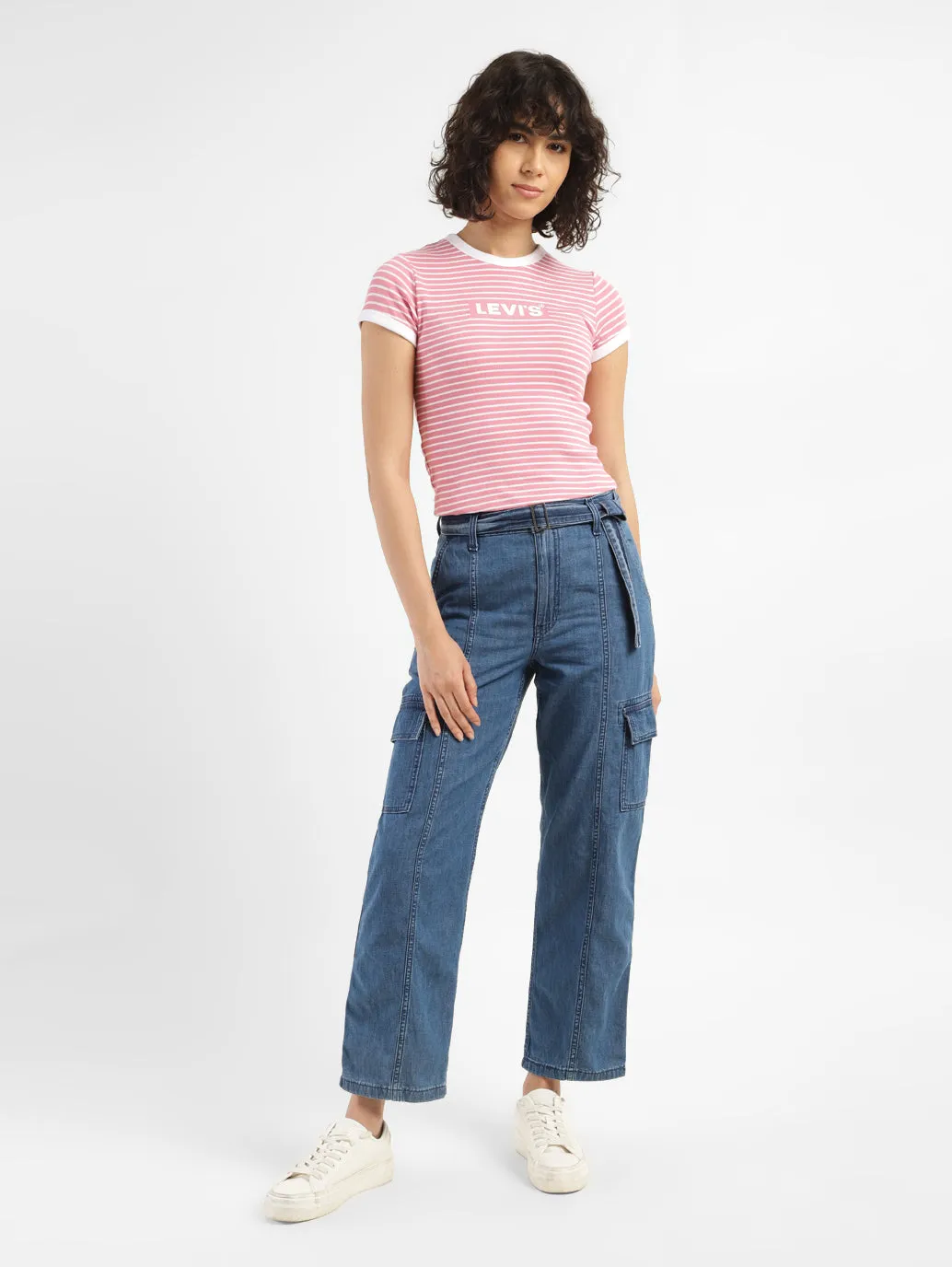 Women's 94 Blue Baggy Fit Mid Rise Jeans Travel Outfit Casual Stretch