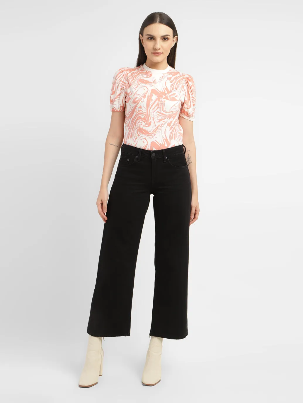 Music Event Smooth Casual Women's Black Loose Fit Low Rise Jeans