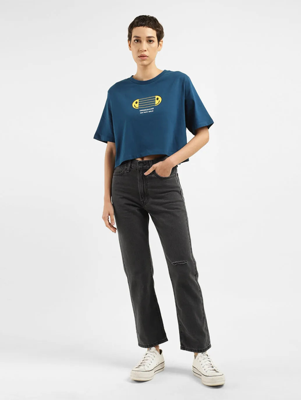 Women's Black Wedgie Straight Fit High Rise Jeans Shopping Day Vibrant