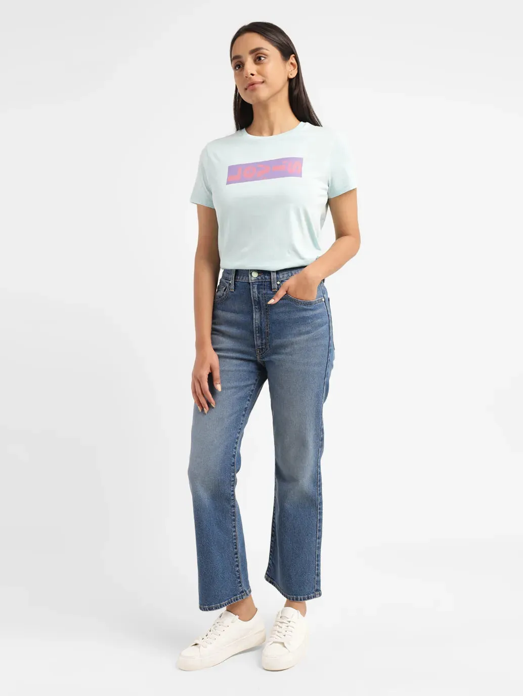 Women's Blue Bootcut Fit High Rise Jeans Weekend Ready Student Outfit Streetwear Fan