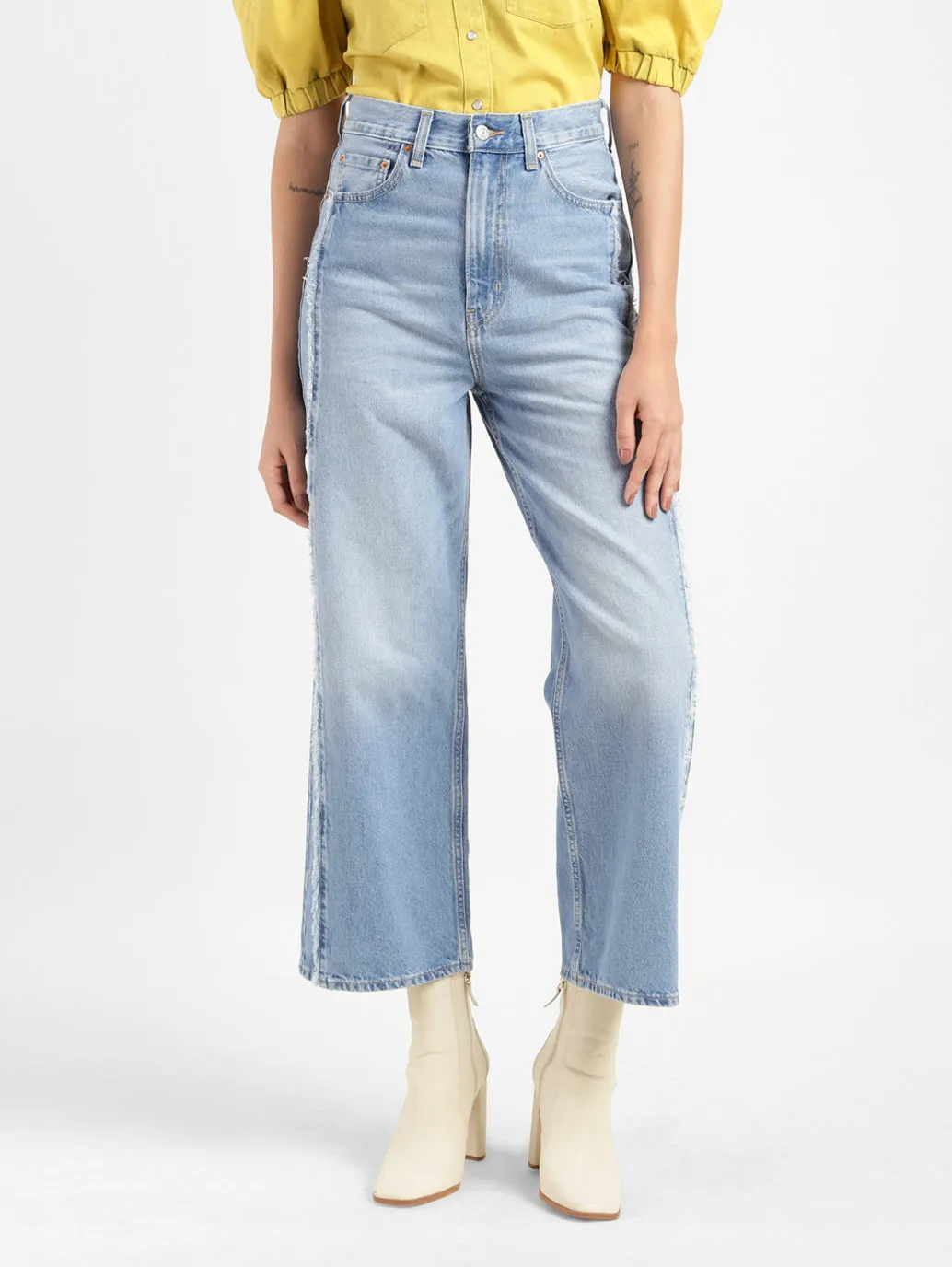 Women's Blue Loose Fit High Rise Jeans Tailored Appearance