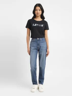 Women's Blue Loose Fit High Rise Mom Jeans Neutral Outfit