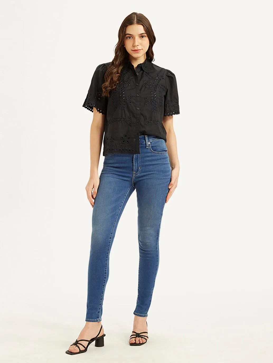 Women's Blue Mile High Wide Leg Fit High Rise Jeans Formal City Walk Party Look Suitable Outfit