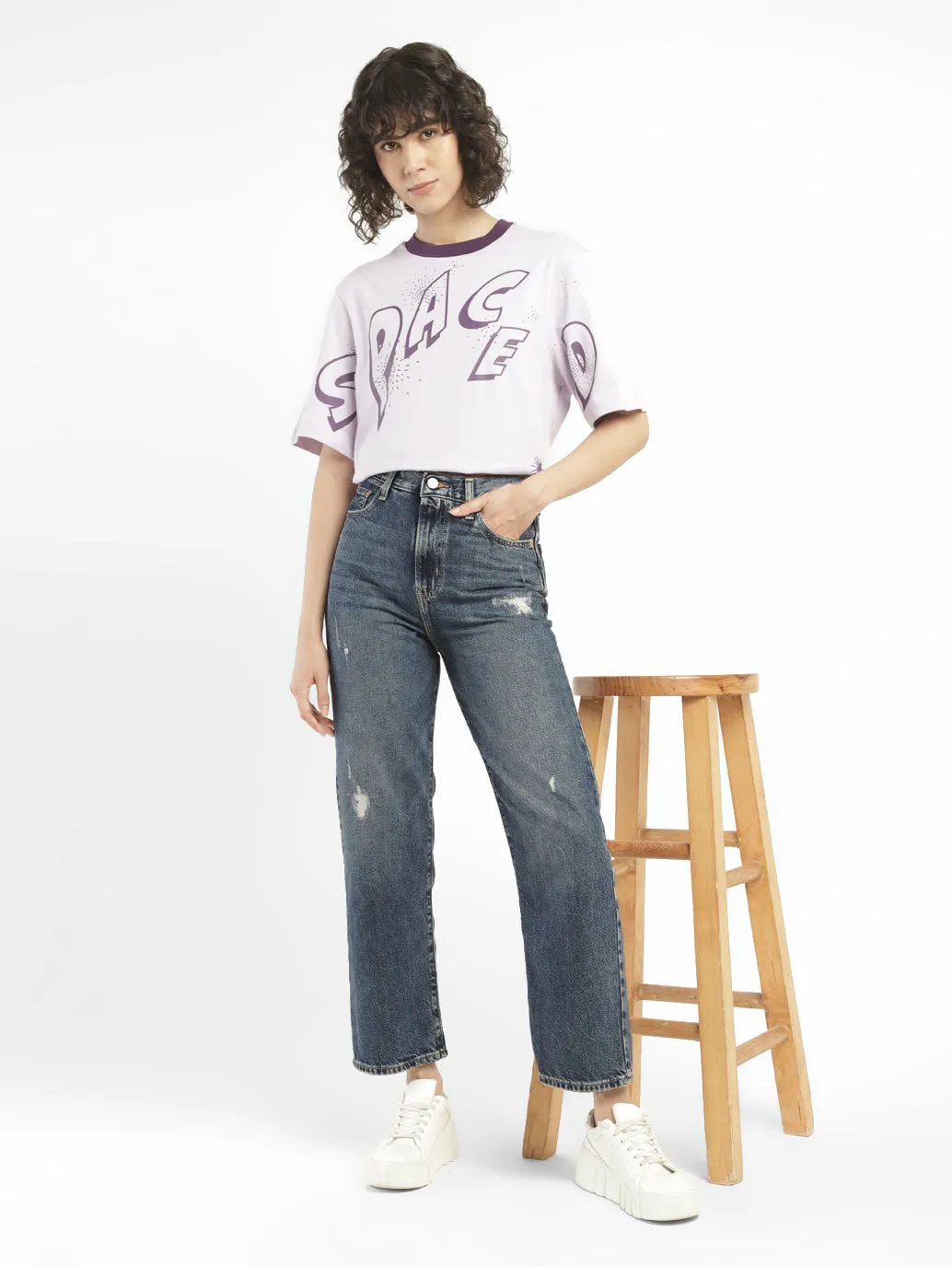 Women's Blue Ribcage Straight Ankle Fit Mid Rise Jeans Soft Sustainable Tapered Leg Profile