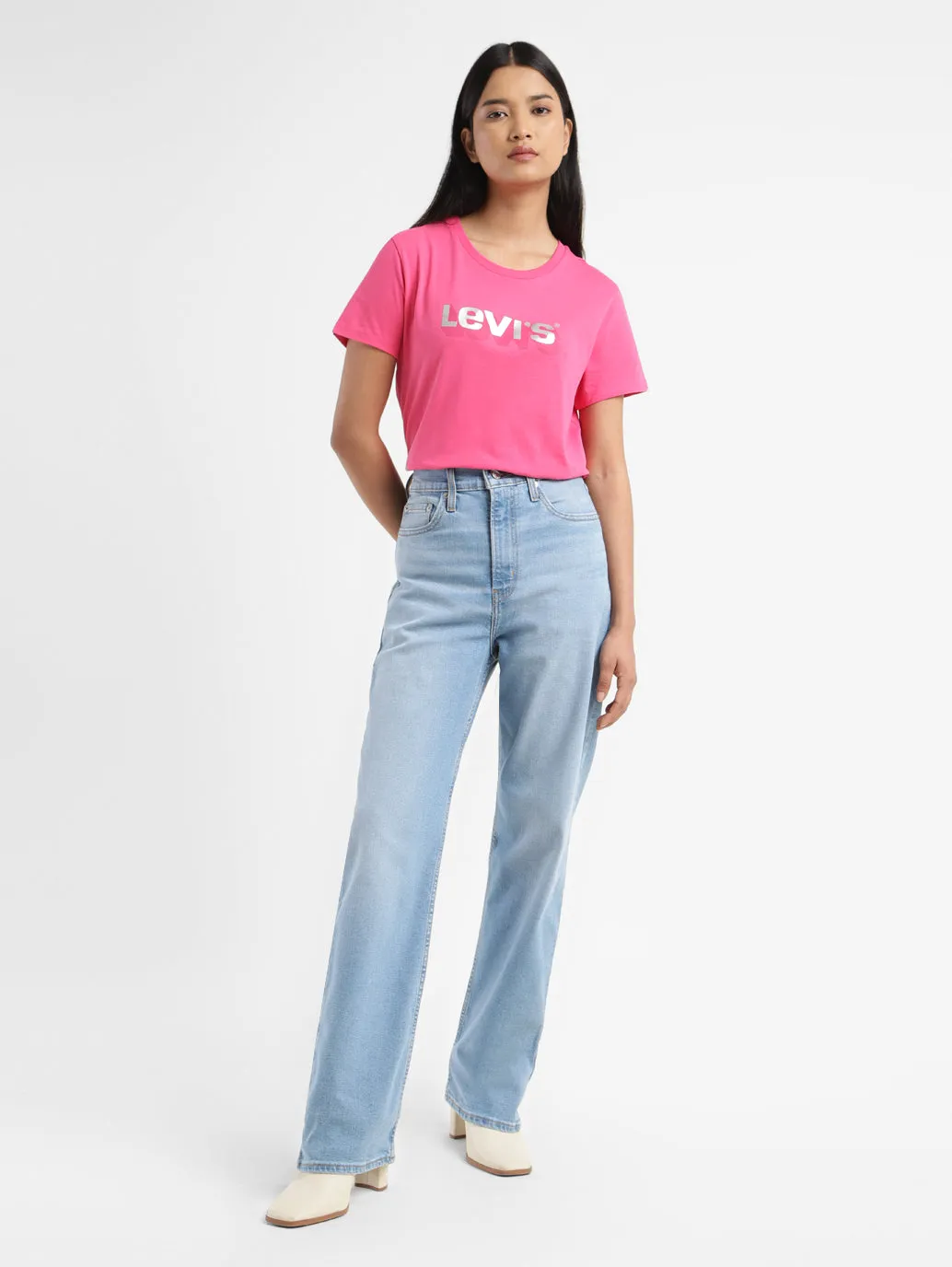 Women's Blue Ribcage Straight Fit High Rise Jeans Date Night Sustainable