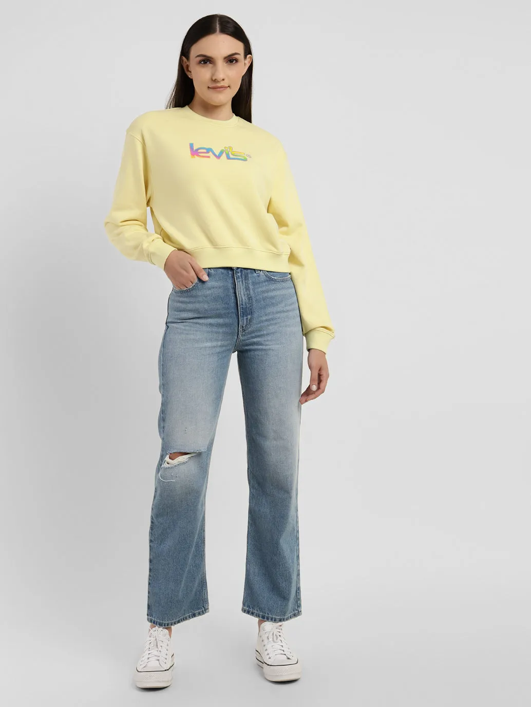 Fashion Lover Classic Wear Modern Minimalist Women's Blue Ribcage Straight Fit High Rise Jeans