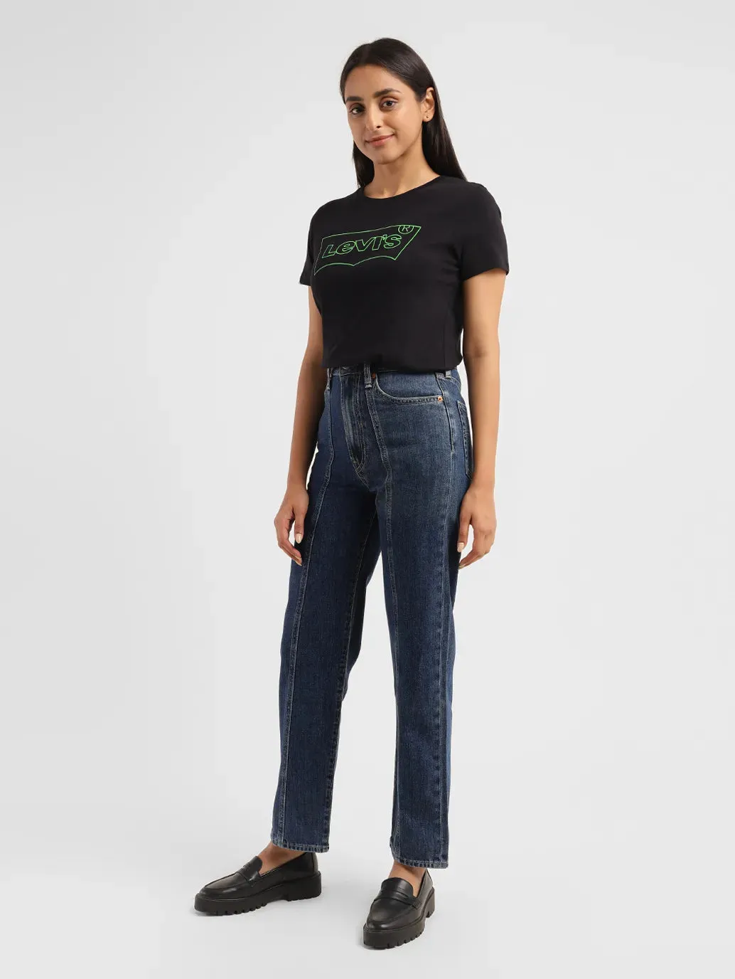 Versatile Tailoring Women's Blue Ribcage Straight Fit High Rise Jeans