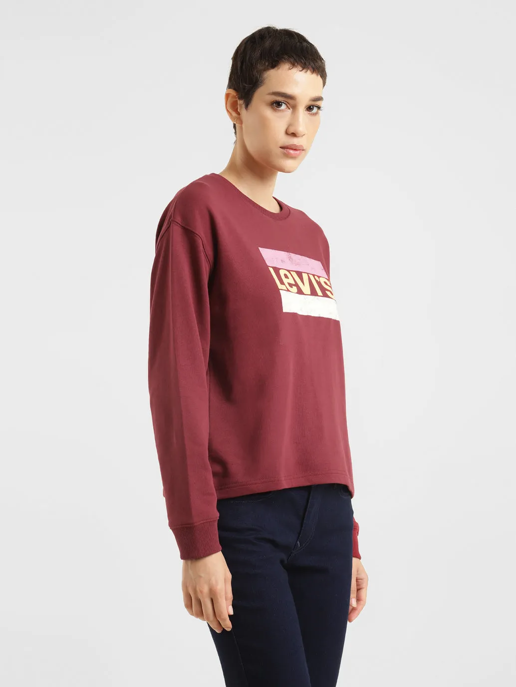 product belt definition Earthy Tones Women's Brand Logo Crew Neck Sweatshirt