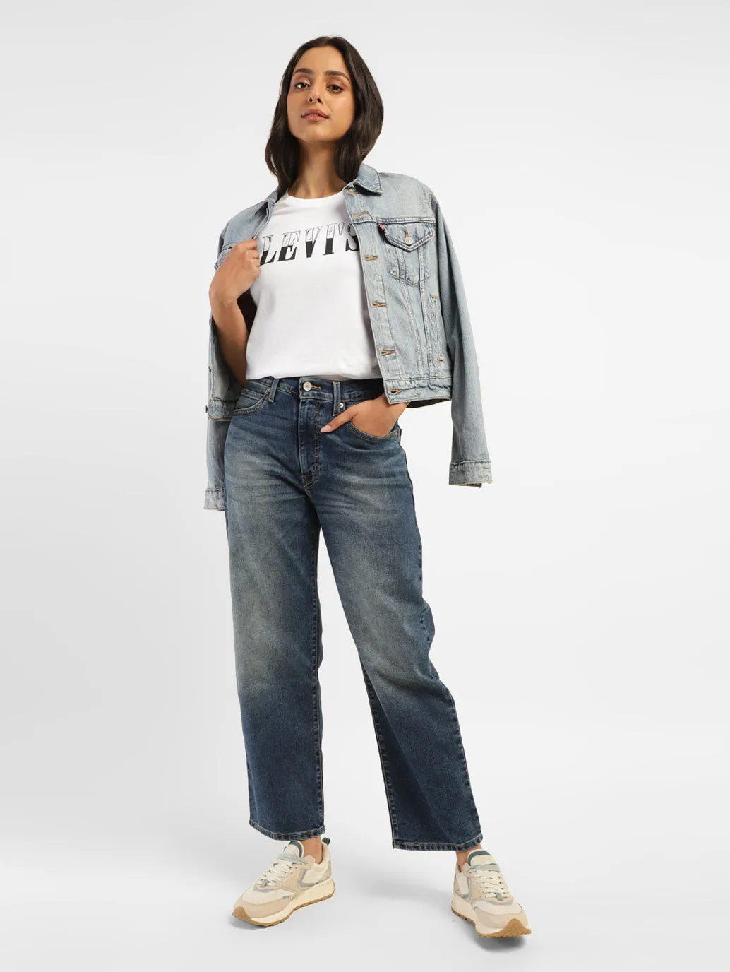 Women's Brand Logo Crew Neck T-shirt Hygroscopic Fiber Relaxed fit wear