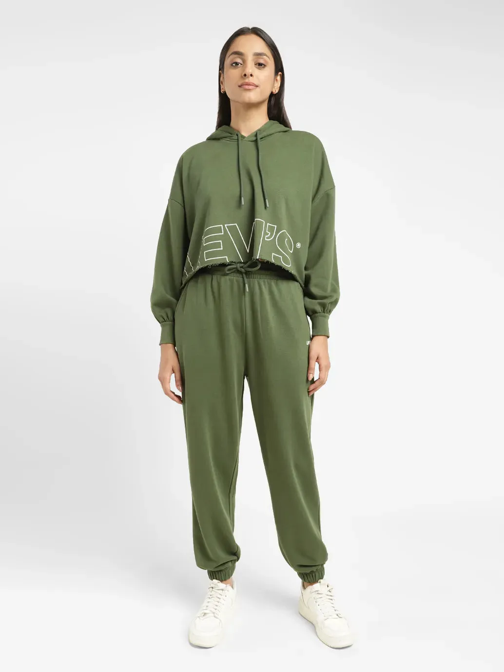 Women's Brand Logo Green Hooded Sweatshirt Anti fungal Fresh Fit